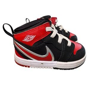 Kids Air Jordan 1 Mid Toddler Shoes Black Red FQ1283 006 Size 6C Sneakers Kicks